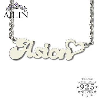 

AILIN 925 Sterling Silver Customized Necklace With Name Heart Custom Font Pendant Friendship Necklaces Christmas Gifts For Women