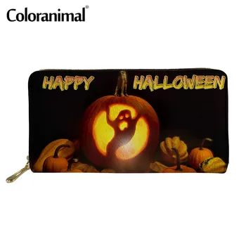 

Coloranimal 2020 New Women Man PU Wallet Dark Halloween Pumpkin Pattern Clutch Purse for Girls Boy Credit Card Holder Money Bag
