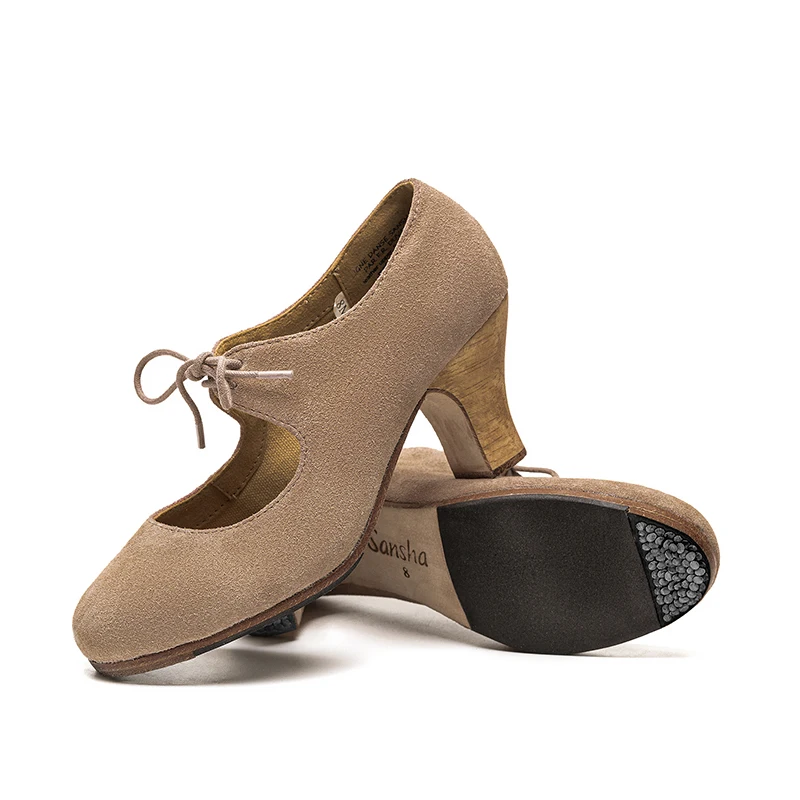 Sansha Professional Flamenco Character Lace Up 6CM Middle High Heel For Women Ladies Black/Light Tan Dancing Shoes FL30L 5