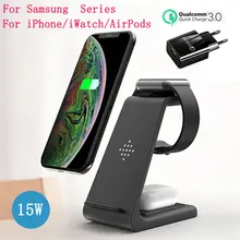QI 15W Fast Wireless Charger Station For iPhone 12/11/8 Pro Max 3 in 1 Wireless Charging Stand For Apple AirPods iWatch Samsung
