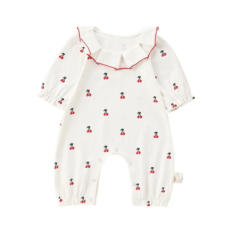 Newborn Baby Girl Clothing Long Sleeve Spring Autumn Girl Cherry Rompers Soft Infant Clothes Toddler winter overalls for girls