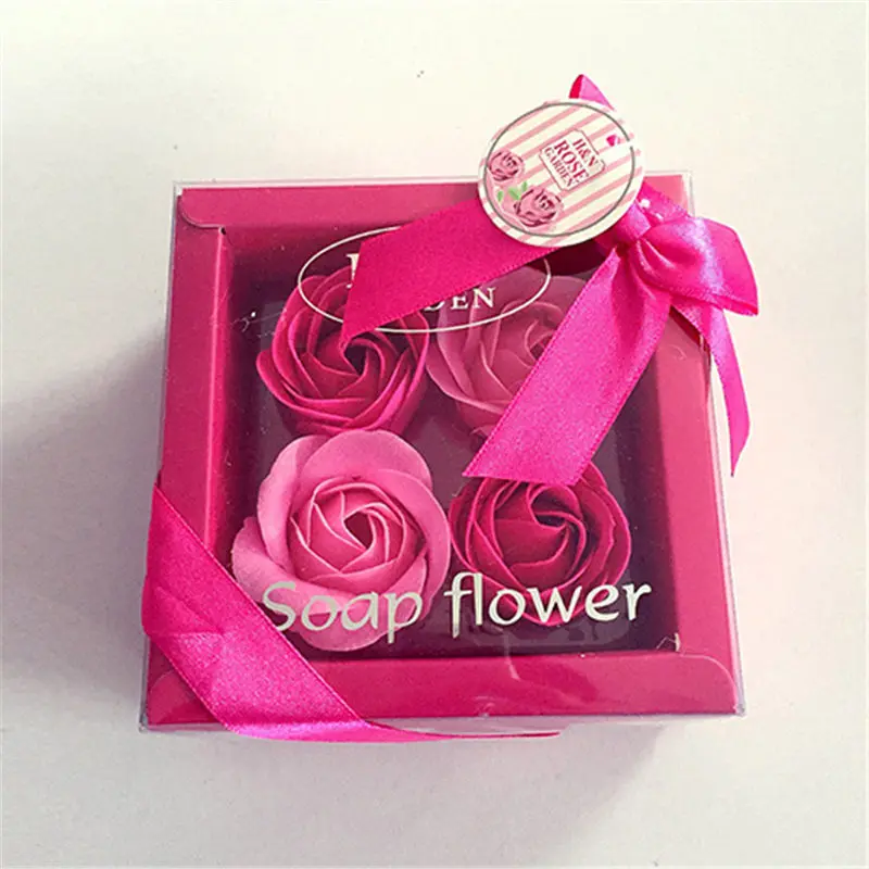 Rose-red Meldel 4 шт. ароматизированное мыло цветок розы в коробке Розовое Мыло цветочное свадебное украшение день Святого Валентина подарок для девочки мыло цветок в подарочной коробке - Цвет: Rose-red