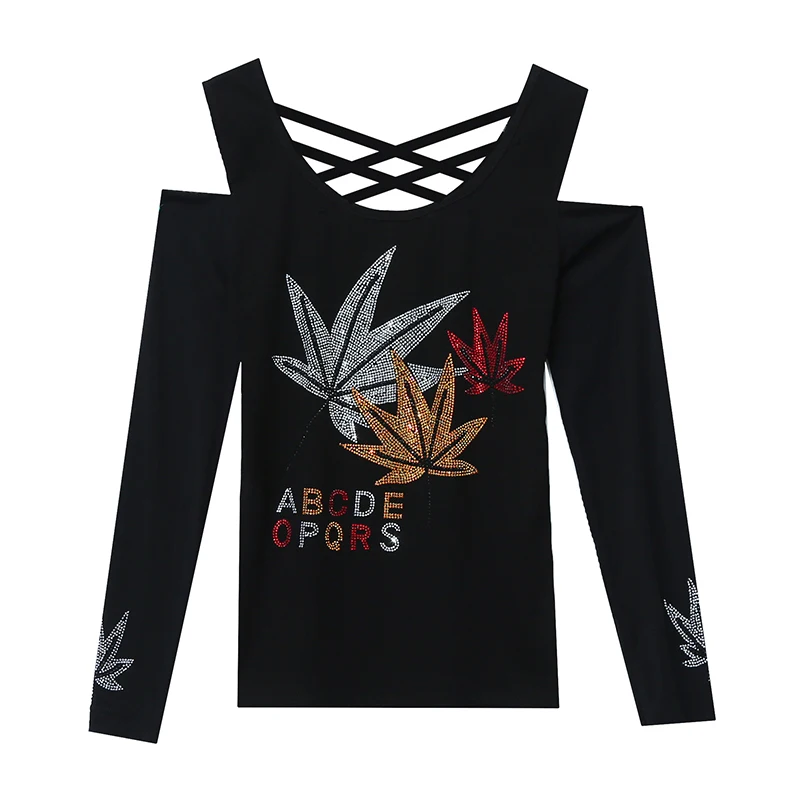2020 Autumn long sleeve women t-shirt Sexy off the shoulder hot drilling women tops and shirt plus size women clothing