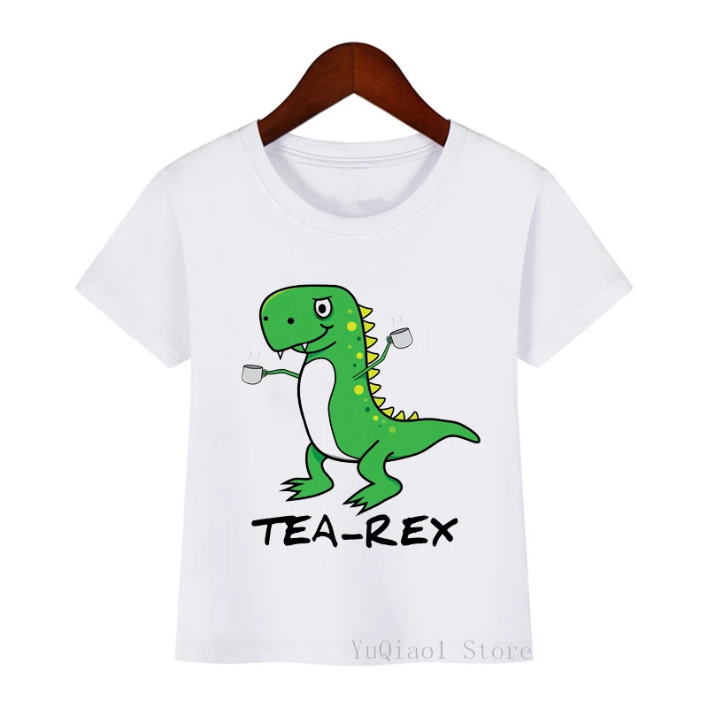

Cute Tea-Rex Dinosaur Anmial Print Children's T-Shirts Summer Kids Clothing Baby Boys White Short Sleeve Tops Funny Graphic Tees