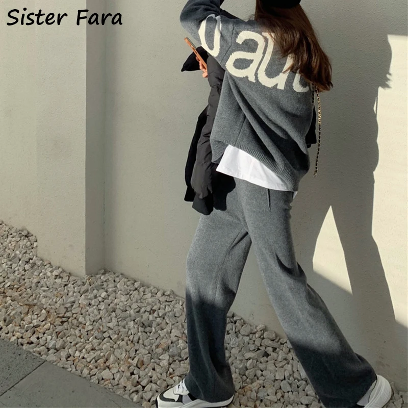 Женский Повседневный костюм Sister Fara трикотажный свитер с круглым вырезом и прямые