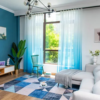 

Custom Curtains for Living Room Bedroom Window Screen Simple Transparent Multi-Color Gradient Transparent Opaque Mesh Curtains