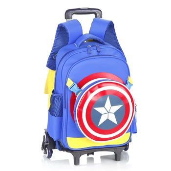 

Captain America Climb the stairs luggage 3D cartoon school bag students rolling suitcase Children travel backpack shoulder bag