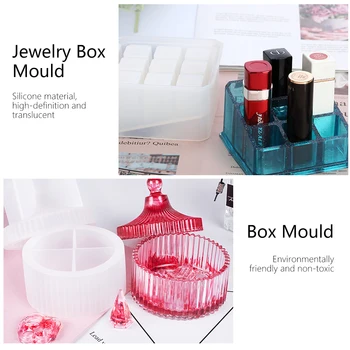 

Box resin mold, silica gel jewelry box mold, epoxy resin mold with 9 slots, small circular box mold for making resin box.