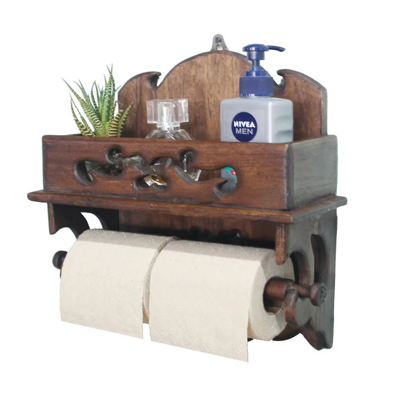 

WHYOU Wood Turban Towel Rack Home Hotel Decoration Delicate Furnishing Article Retro Thai DIY Unique WC Storage Holder