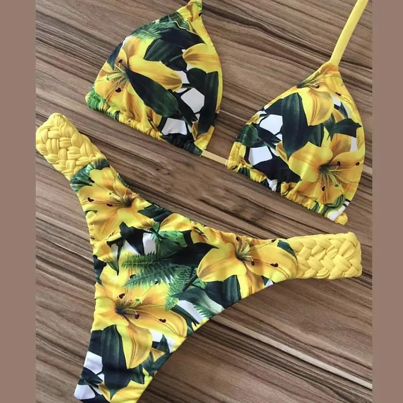 

Misswim Floral print swimsuit female Sexy weave bandage bikini set 2020 Push up swimwear women bathers bathing suit Beach wear