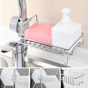 

Adjustable Stainless Steel Faucet Storage Racks Sink Rag Sponge Draining Rack Single /Double Layer Kitchen Storage Holder Shelve
