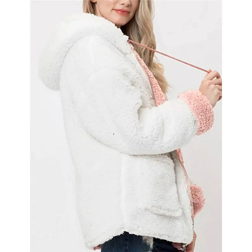 2019 New Winter Reversible Jacket Women Fashion Faux Fur Hooded Plush Zipper Pocket Reversible Coats куртка женская 4A21 (19)