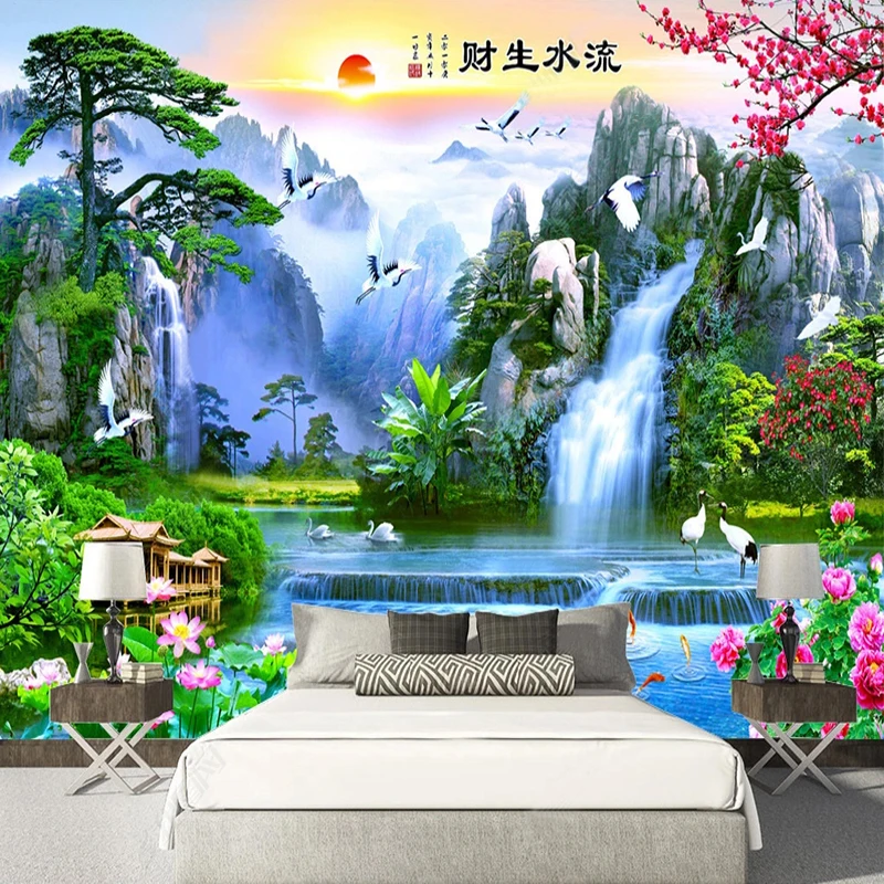chines paisagem cachoeira natureza paisagem foto mural 02