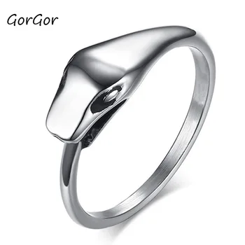 

GorGor Rings Unisex High Polished Stainless Steel Pure Color Pattern Ouroboros Small Individuality Exquisite Jewelry RC-384