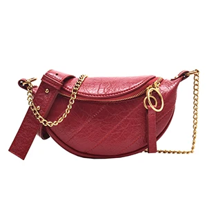 Новинка, женская модная поясная сумка на молнии с цепочкой из искусственной кожи, однотонная Ретро сумочка, сумка через плечо, качественная сумка-мессенджер, женская сумка - Цвет: 10196 Red