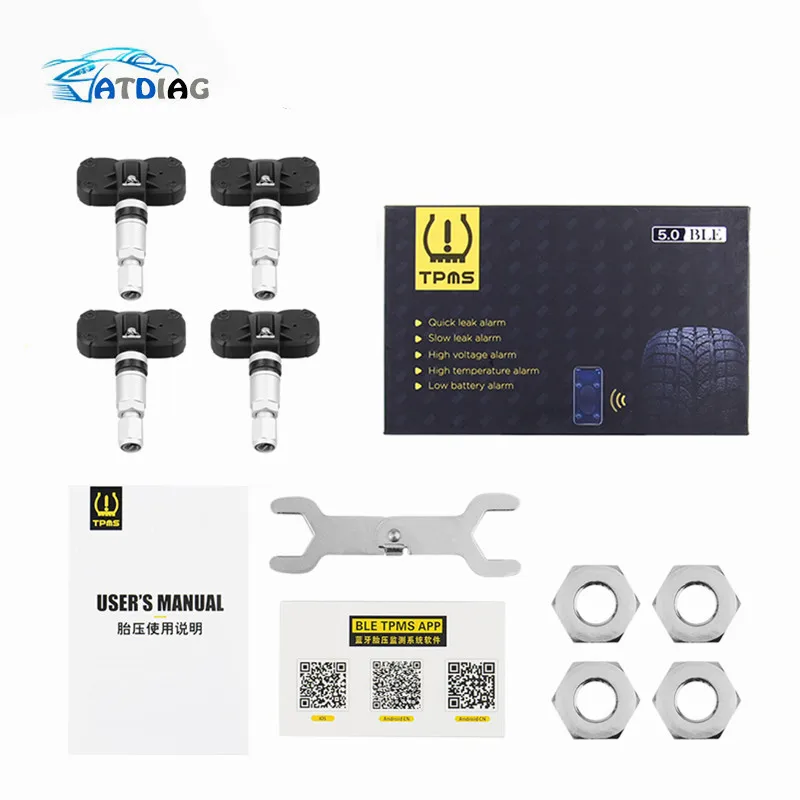 Bluetooth 5.0 TPMS Car Tire Pressure Monitor System With 4 Sensors For iOS Android Mobile Phone APP Monitoring Alarm car tire pressure monitor