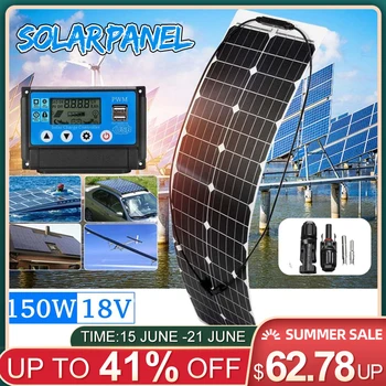 

150W 18V Solar Panel Monocrystalline Solar Cell DIY Module Cable + 10/20/30/40A/50A Controller for Outdoor Battery Charger