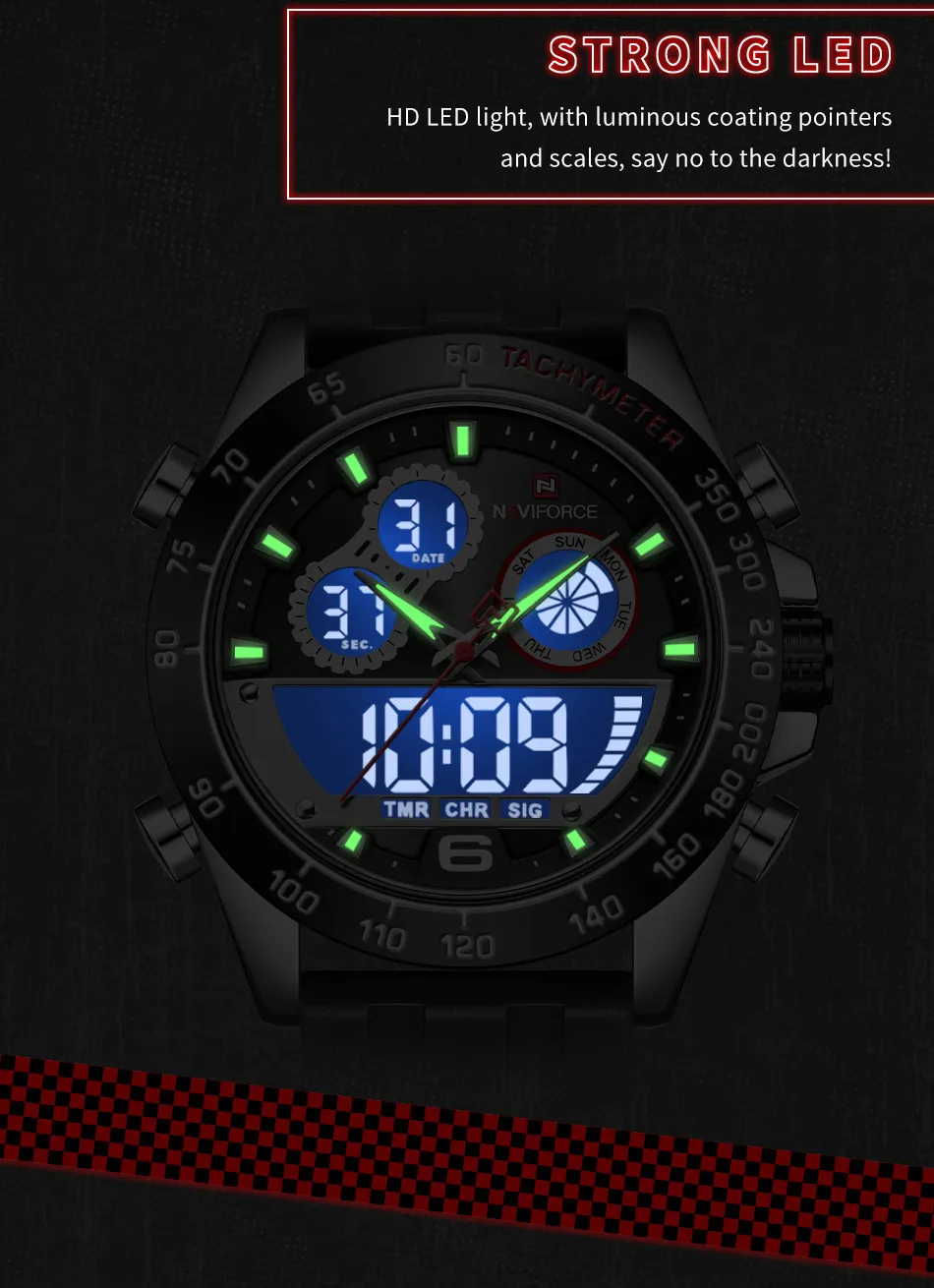 NAVIFORCE Military Sport Mens Watches Chronograph Silicone Strap Waterproof Wristwatch Dual Display Male Clock Relogio Masculino