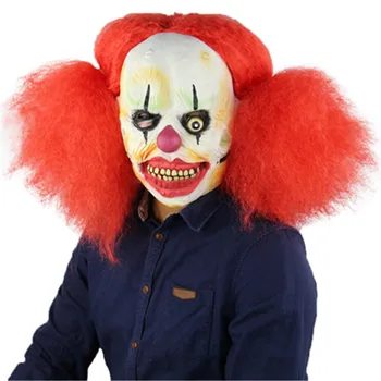 

Joker Crazy Creepy Scary Halloween Clown Mask Sinister Smile Red Hair Latex Mask Free Shipping