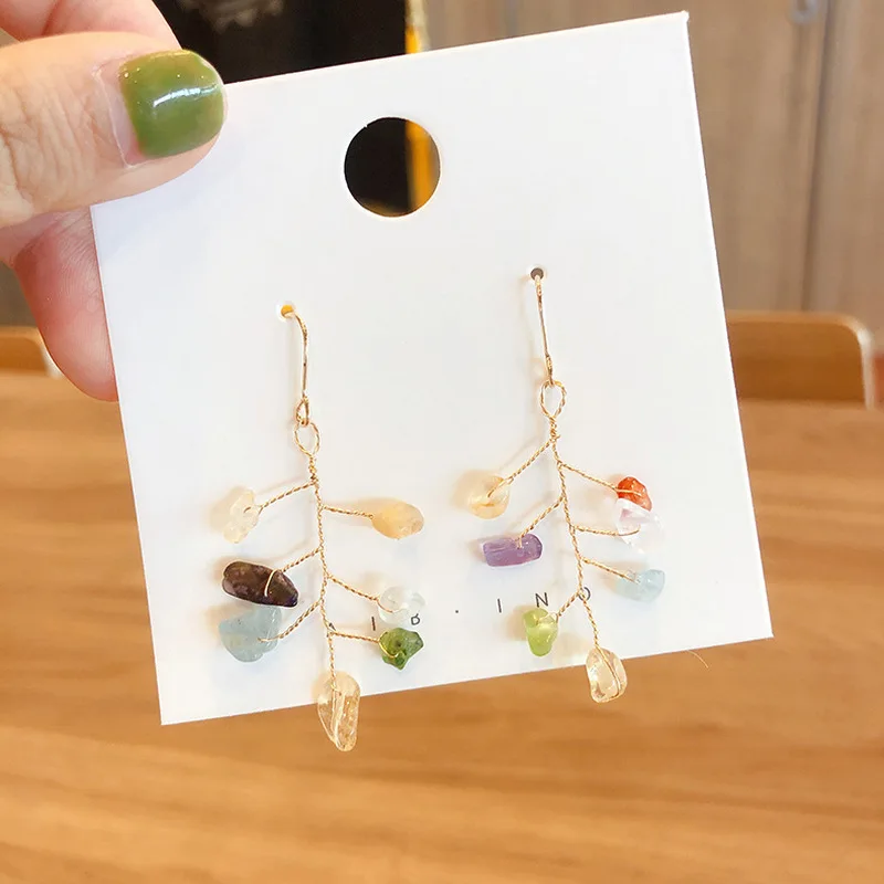

Korean Style Cute Handmade Natural Color Irregular Stone Branch Simple Drop Earrings for Girl Women Fashion Jewelry Accessories
