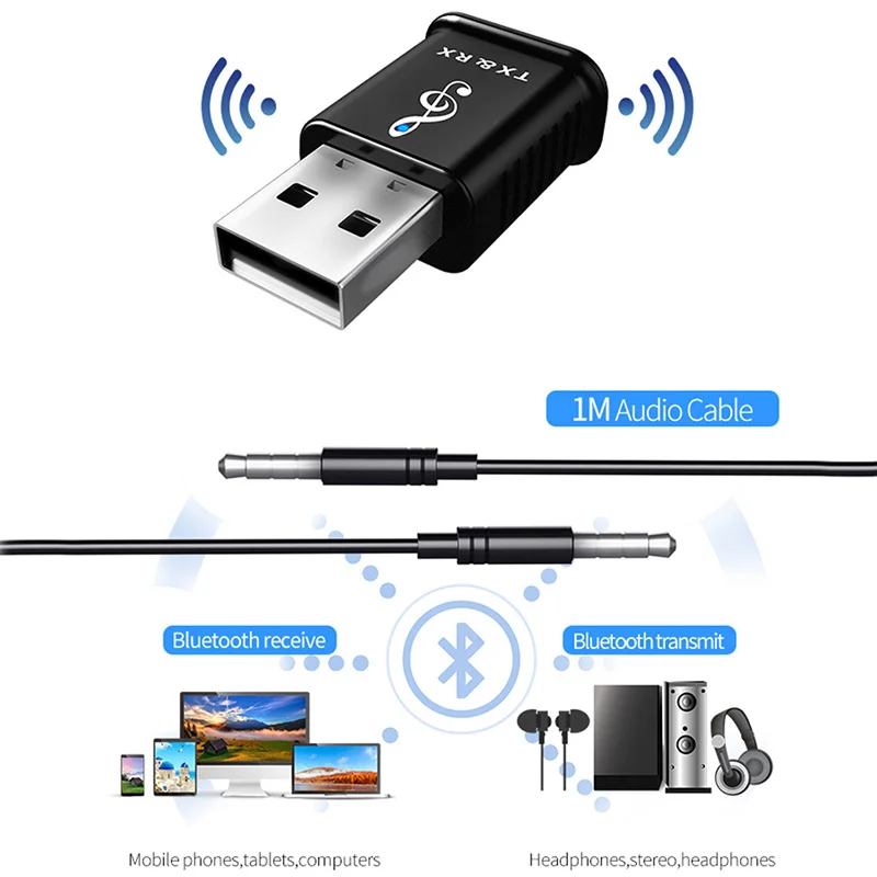 Беспроводной Bluetooth адаптер Bluetooth 5,0 с разъемом подачи внешнего сигнала AUX передатчик и приемник для ТВ ПК Динамик автомобиля