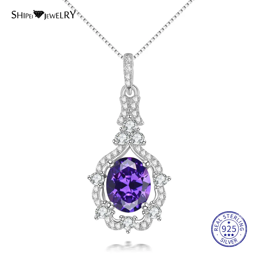 WhiteGold-Purple Shipei стерлингового серебра 925 ювелирные изделия Овальный Изумрудный Сапфир, рубин Водолей Кулон ожерелье для женщин подарок на день рождения - Цвет камня: WhiteGold-Purple