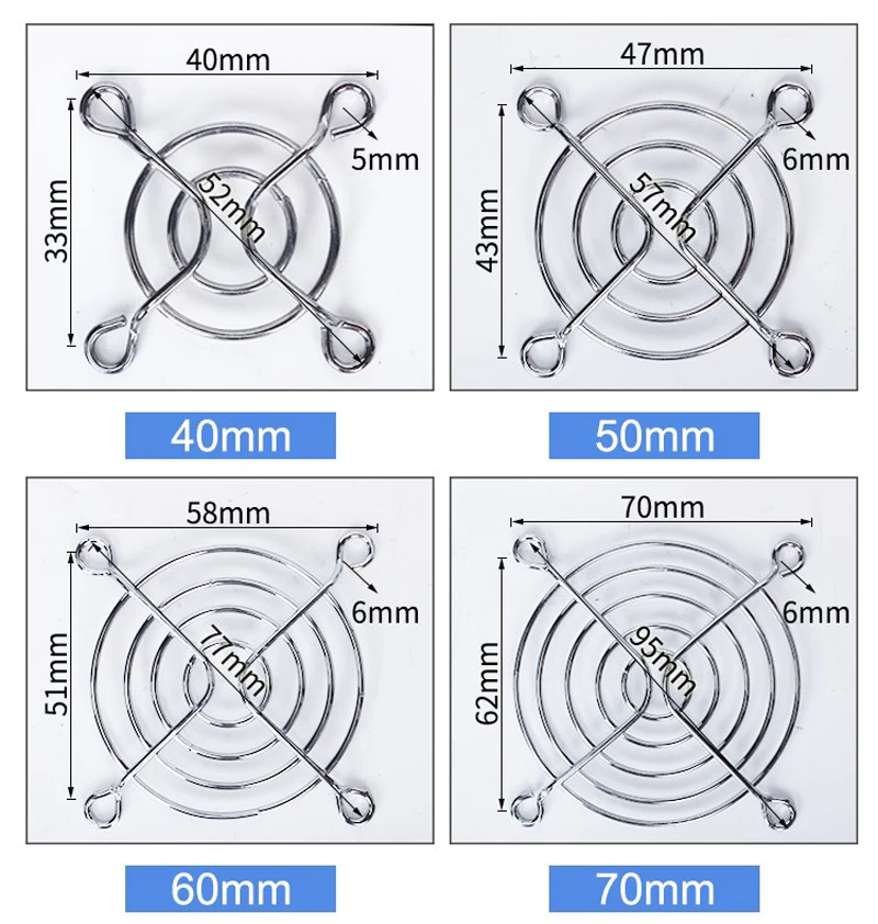 1PC Silbrig Metall Draht Finger Schutz Für CPU Fan DC Fan Grill Schutz Protector Nickel Überzogene 40/60/80/90/120mm