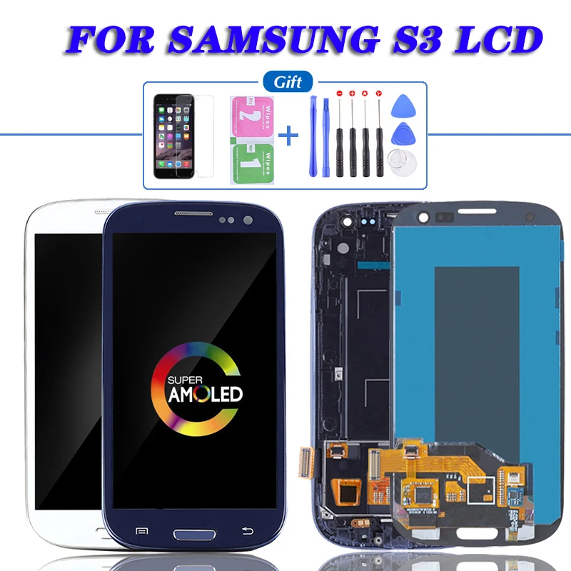 ЖК-дисплей Super AMOLED для SAMSUNG Galaxy S3 сенсорный экран с рамкой i9300 i9305 i747 i535 T999 |
