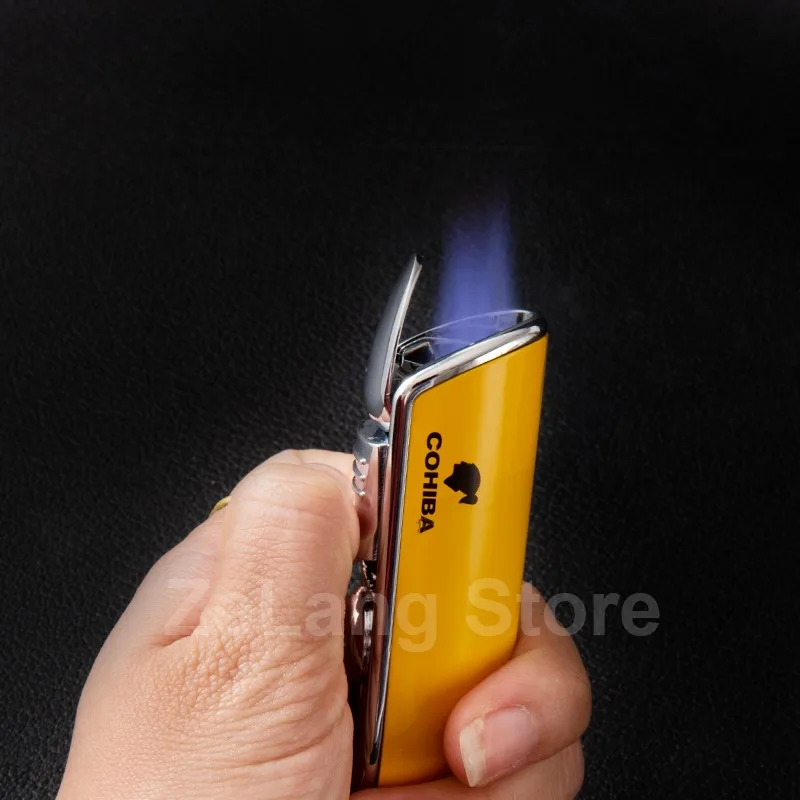 Cohiba cigarette lighter 3 blue flame flashlight cigarette lighter metal windproof portable cigar cutter no box