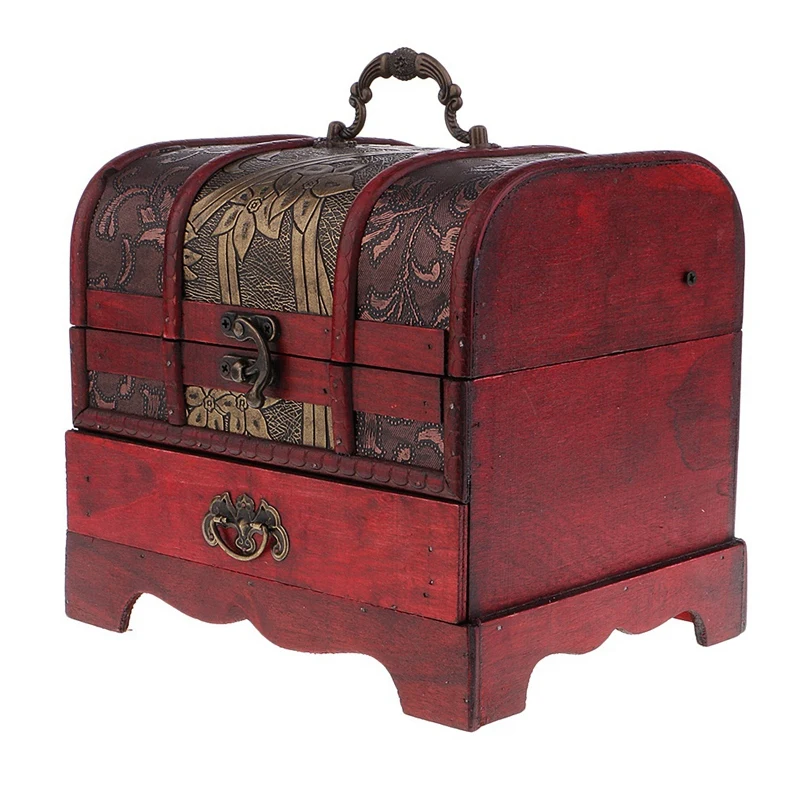 

Handmade Wood Vintage Jewelry Box Home Decorative Ring Necklace Trinket Organizer Case