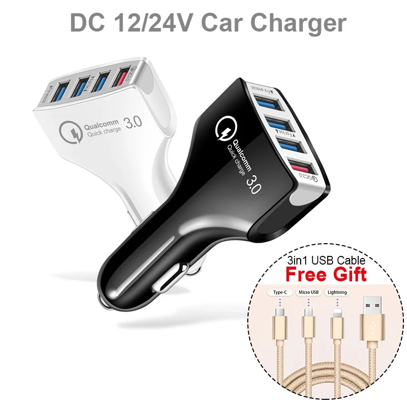 

4 USB Quick Charger 3.0 Car Charger Adapter 7A QC3.0 Turbo Fast Charging 4 USB Auto Mobile Phone Charger for iPhone Xiaomi