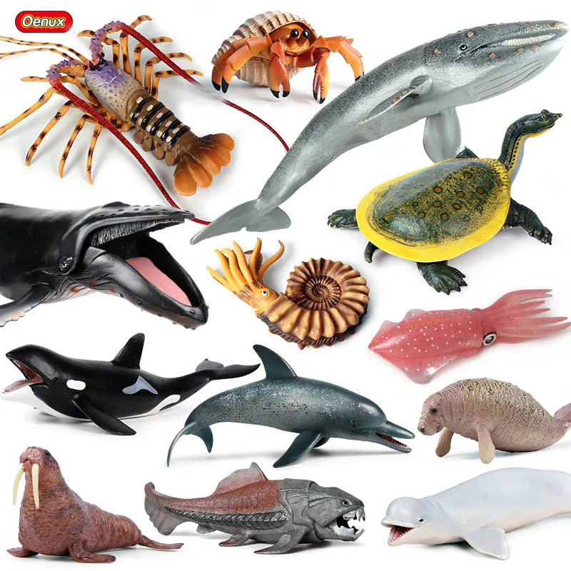 

Oenux Sealife Crab Shark Turtle Megalodon Moray Eel Model Action Figures PVC Ocean Marine Animals Aquarium Educational Kid Toys