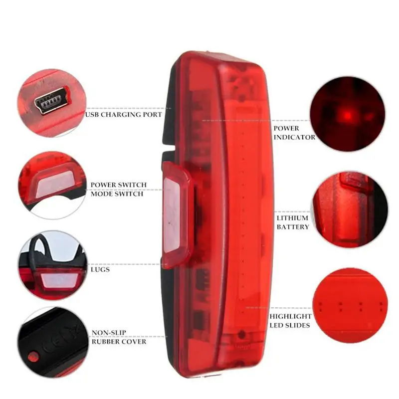 Hot Bicycle Rear Light USB Rechargeable Safety Warning Rear Light Mountain Bike Night Riding Taillight Bicycle Cycling Equipment