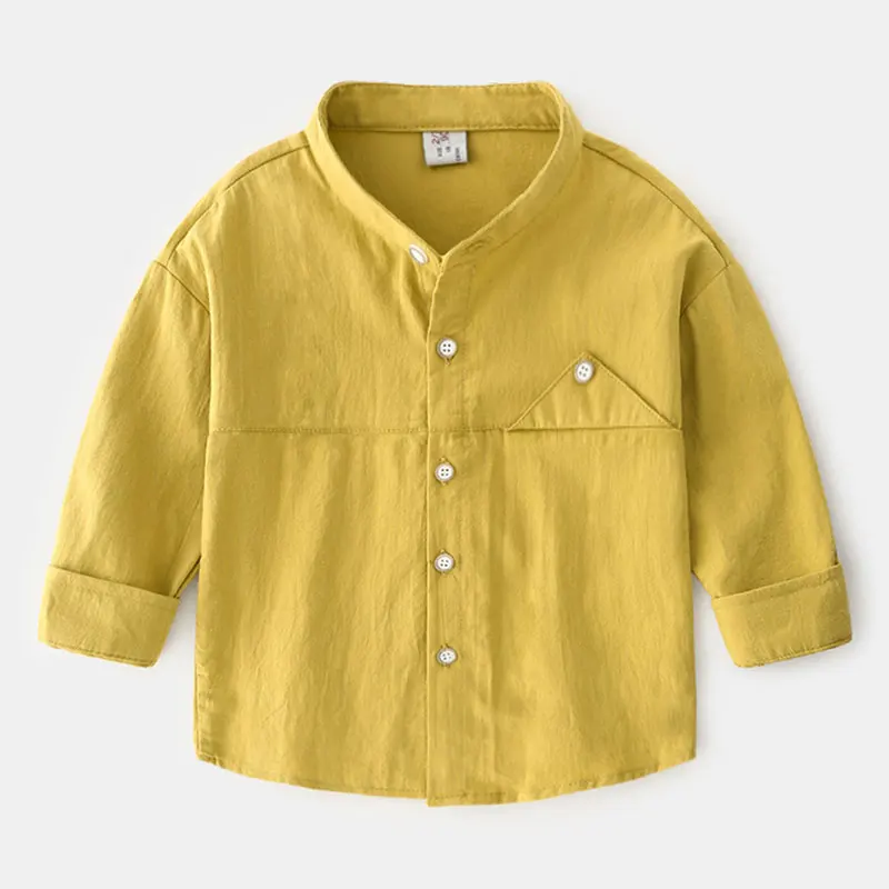 Модная детская рубашка с круглым вырезом, блузки г. Осенняя детская одежда с длинными рукавами и стоячим воротником для мальчиков, рубашка для детей, От 3 до 7 лет