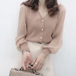 Suéter curto feminino de chiffon e renda, blusa curta em estilo ocidental não moderna de renda