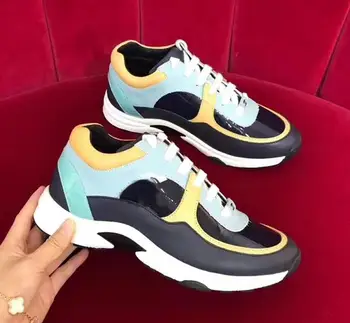 

2019 Top Luxury Designer Mix Color Leather Leisure Shoes Walking Sneakers Outdoor Shoes For Men Women Size 36-45 Free Shipping