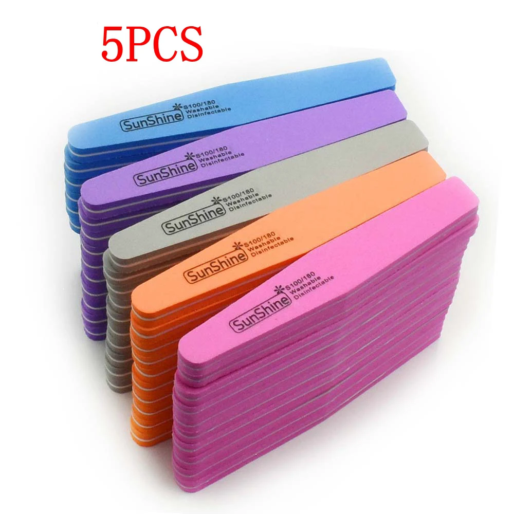 매니큐어용 매니큐어 네일 파일, 80/100 강한 두꺼운 사포 샌딩 네일 파일 버프, 회색 보트 네일 케어 도구, 5 개 