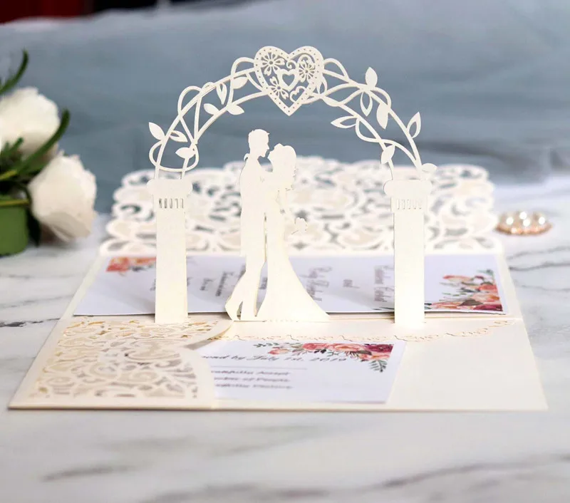 10/20Pcs White Gold Pearl Paper Laser Cut Wedding Invitations Card European Wedding Bridal Shower Decor Gift Greeting Card Kits