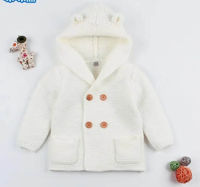 Focusnorm Новая мода на возраст от 0 до 24 месяцев Одежда для маленьких мальчиков и девочек свитер осень-зима с длинными рукавами куртка с капюшоном однотонные милые теплые Вязание пальто - Цвет: A