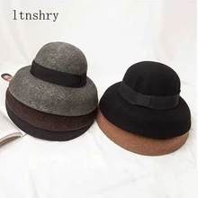 Классические однотонные фетровые федоры, шляпа, пояс для мужчин и женщин, шерстяная Смешанная шапка, простые церковные Дерби, верхняя часть купола, шляпа gorros Mujer invierno