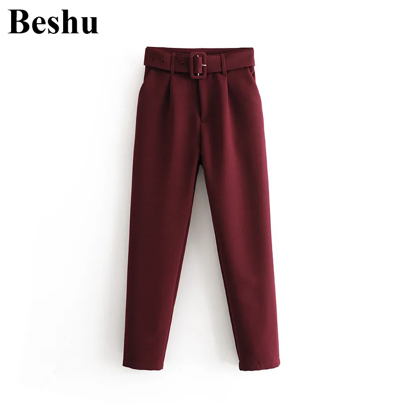

za 2019 autumn winter pants women red cotton pants straight fation pants high waist warm trousers casual suit full length pants