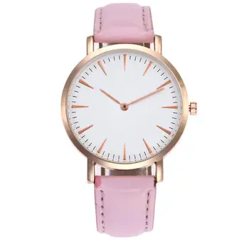 

Business Lady Quartz Watch Pink Leather Strap Bracelet Fashion Golden Scale Alloy Dial Women Watches Gift Couple Wristwatch H15