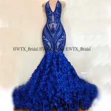 Королевский синий 3D розовое платья для выпускного вечера с цветами к требованиям заказчика; сверкающие; с блестками в форме русалки, длинное, в африканском стиле черного цвета для девочек, платье на выпускной, торжественное платье Vestido de festa