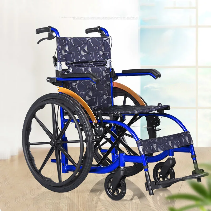 Wheelchair 22 Inch Solid Tire Fashion Delicate Blue Folding Portable Lightweight Aluminum Alloy Wheelchairs For Disabled