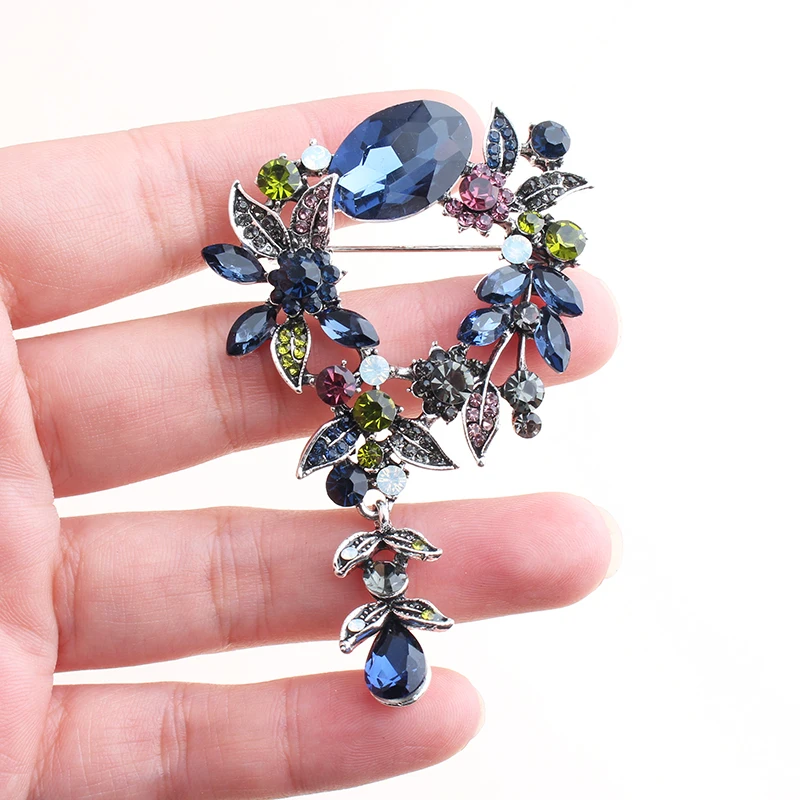 Big Crystal Flower Grape Brooch Pin – Large Rhinestone Brooch For Wedding, Dress, Coat & Corsage - View #5