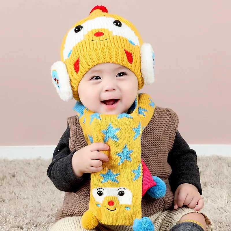 2 Maylisacc/Новое поступление, детская шапка для мальчиков и девочек 0-3 лет, шарф, комплект из 2 предметов, зимняя шапка с ушками для малышей, набор шапочек-бини - Цвет: 2