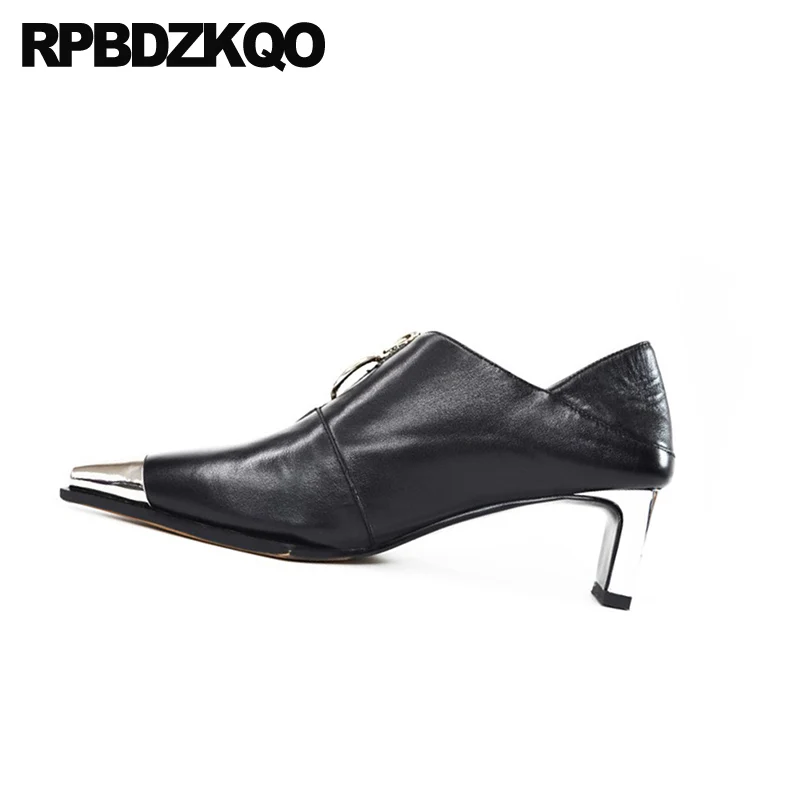 pointed toe pumps chunky size 33 sandals luxury brand shoes women fashion zipper new patent leather black mules slipper block