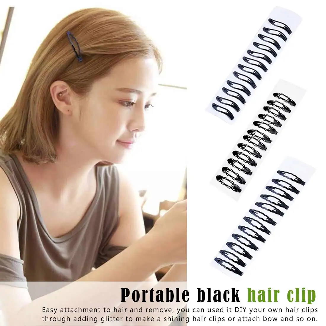 12pcs Portable Black Snap Hair Clips Women Girls Hairpins Barrette