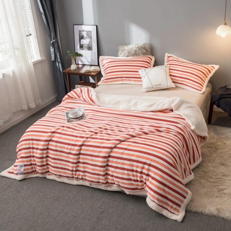 

Striped Blanket Zipper Fluffy Velvet Bed Blanket Bedspread on The Bed Stitch Throw Blanket Duvet Cover Sofa Bed Cover Quilt