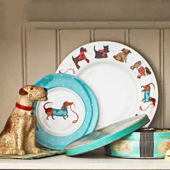 

Creative Western Tableware Dish Steak Salad Fruit Plate Large Disc British Fine Bone China Hound Dessert Plates